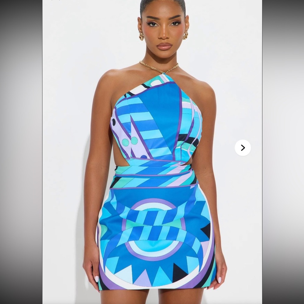 Stylish Blue Geometric Women's Dress
